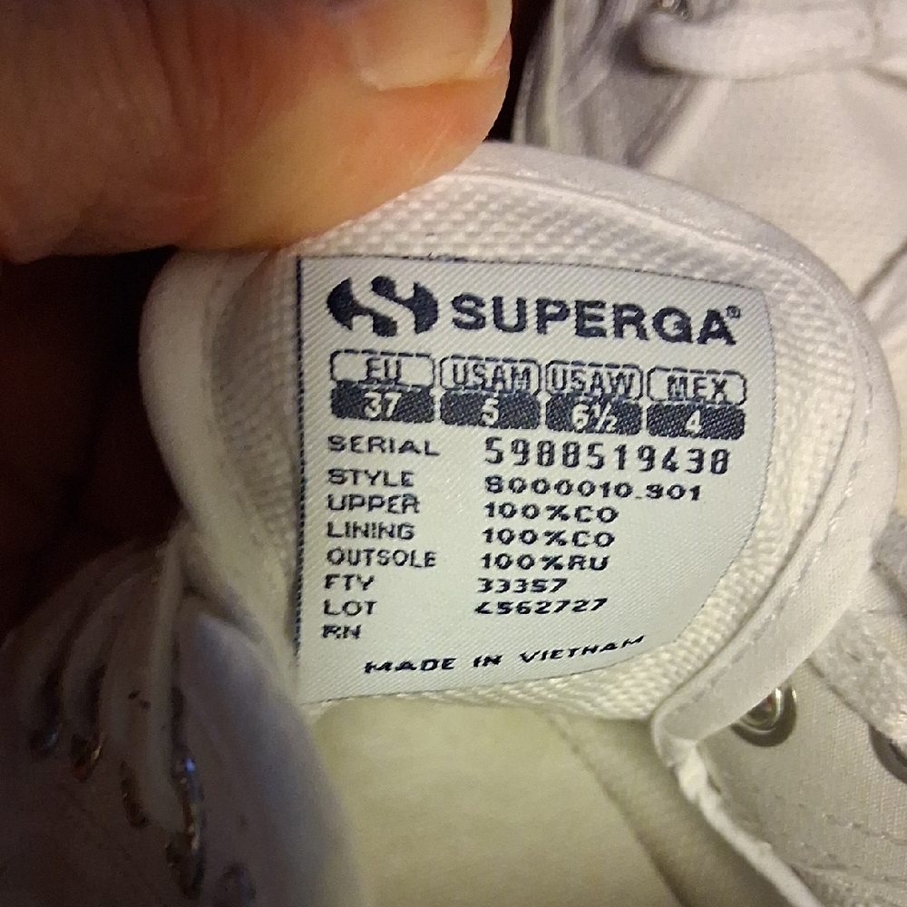 Superga Classic White Canvas Lace Up Sneakers Womens Sz 37/US 6.5M - Picture 5 of 11